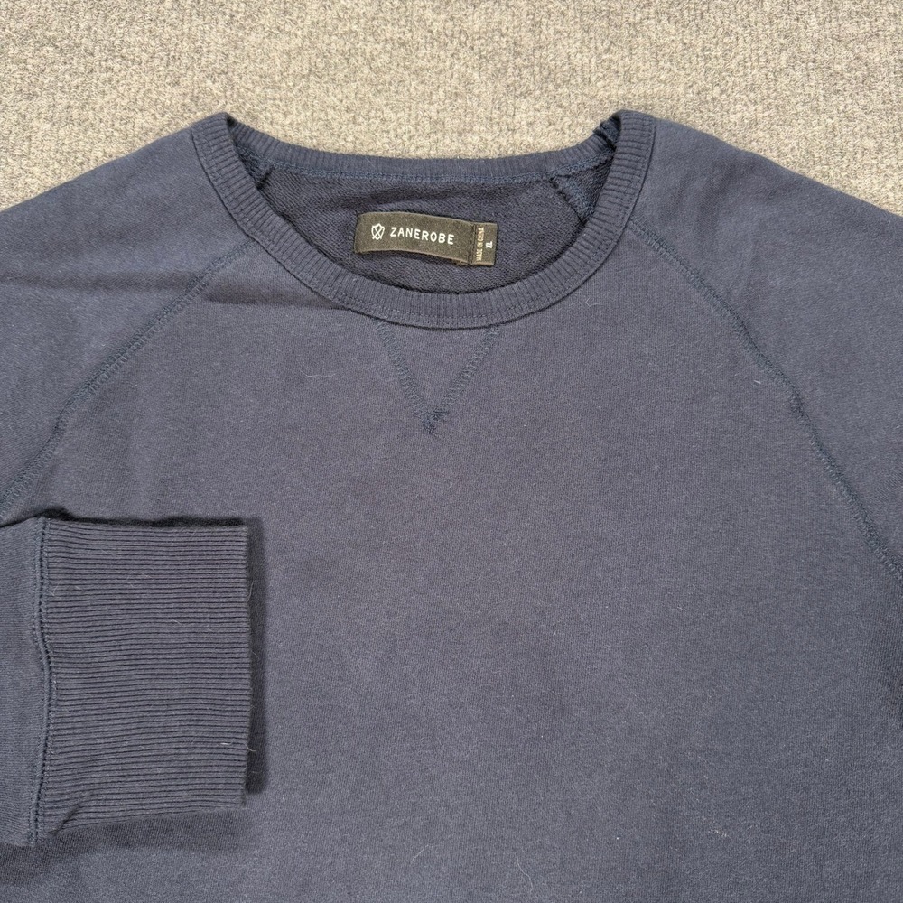 Zanerobe Mens XL Navy Blue Cotton French Terry Raglan Crewneck Sweatshirt #4140